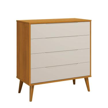 Imagem de Comoda Gaveteira Elfe Retro 4 Gavetas Areia Fosco Com Savana - Moveisaqui