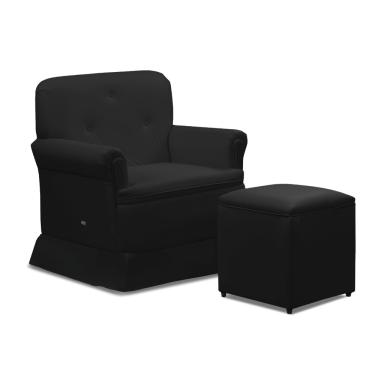 Imagem de Poltrona de Amamentação Base Balanço e Puff Lígia Sintético Preto E03 - D'Rossi