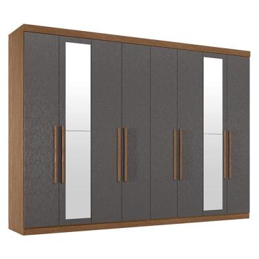 Imagem de Guarda Roupa Casal 8 portas 4 gavetas Master New com espelho Jatobá Grafite Acetinado - Santos Andirá