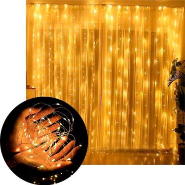 Imagem de Pisca Cascata Fio De Fada Natal 600 Leds Amarelo 3x3m 220v