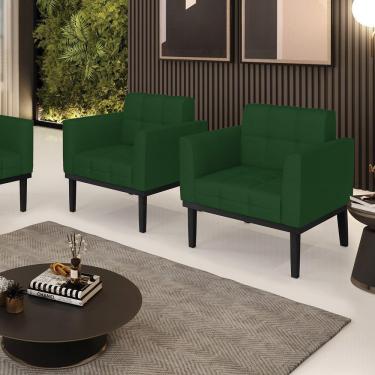 Imagem de Kit 2 Poltronas Decorativas Pés Fixo Em Madeira Preto Veludo Verde Esmeralda