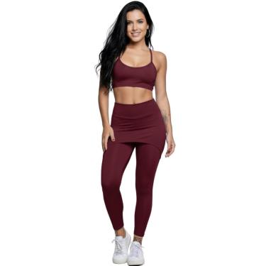 Imagem de Conjunto Top Alça Fina E Calça Saia Suplex Vekyo Roupa Para Academia Moda Fitness Musculação-Feminino