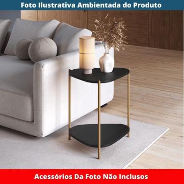 Imagem de Mesa Lateral De Apoio Orgânica Artesano 45 Cm (largura) Em Mdp Nero (preto) E Pés Em Aço Dourado
