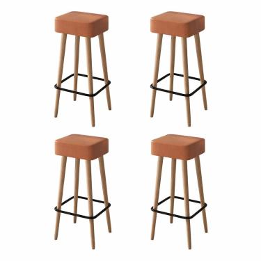 Imagem de Kit 04 Banquetas Alta Para Cozinha Área Gourmet Dubai Couríssimo Amarula - Desk Design