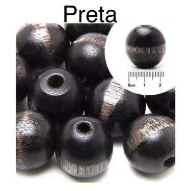 Imagem de Conta Bola Madeira 22mm 50 Peças Com Furo - RREL, Preto