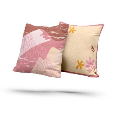 Imagem de Kit 2 Almofadas Com Enchimento Flores Abstrato Rosa e Bege - Fabrika d