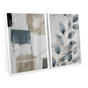 Imagem de Quadro Para Quarto Abstrato Floral Azul Decorativo C/ Moldura e Vidro 