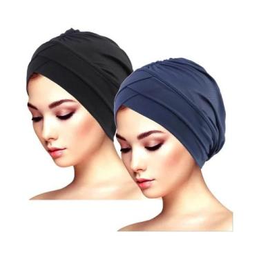 Imagem de Turbante Elegante De Cor Sólida Com Pregas, 2 Peças, Lenços De Cabeça 