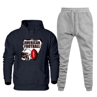 Imagem de Conjunto Casaco de Frio Moletom Canguru e Calça Com Bolso Flanelada Estampa Futebol Americano Leve-Masculino