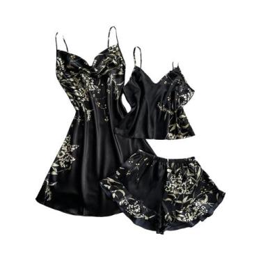 Imagem de Pijama feminino com estampa cereja sexy moda halter vestido conjunto d