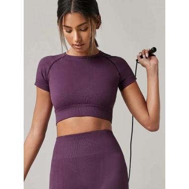Imagem de Camiseta De Yoga Sem Costura Para Mulheres, Manga Curta, T-Shirt Espor