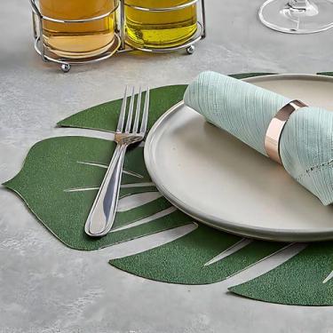 Imagem de Kit Jogo Americano Mesa Sousplat Jantar Sala Folhas 6 Peças Cor Verde 