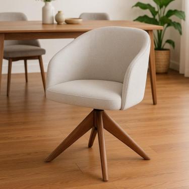 Imagem de Poltrona Giratória Zara Exclusiva Linho Palha Encosto Curvado Linho Marrom Exclusiva Home & Decor