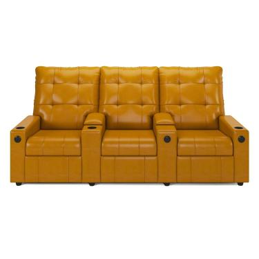 Imagem de Poltrona Reclinável Para Cinema Parma 3 Lugares Baú Usb Couro Sintético Marrom D'Rossi