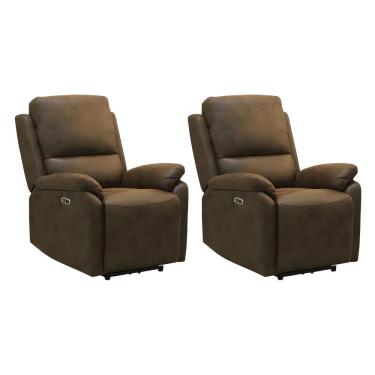 Imagem de Kit 2 Poltronas do Papai Reclinavel Elétrica Nobuk Premium Marrom