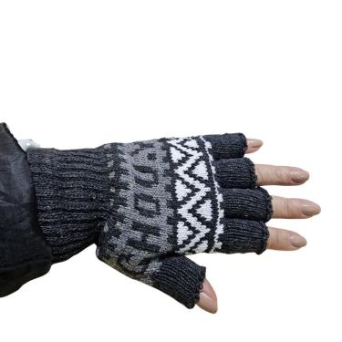 Imagem de Luva sem Dedo Tricot Inverno Unissex - Estampa Étnica Classe JL em Tricô Acrílico Tamanho Único Preto para Adultos