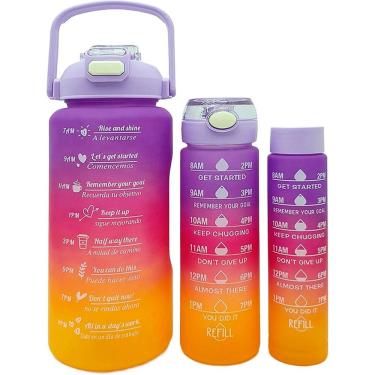 Imagem de Garrafa de Água Kit Garrafas de Água para Treino com Frases Motivacionais 2L 900ml 300ml Roxo Rosa Amarelo