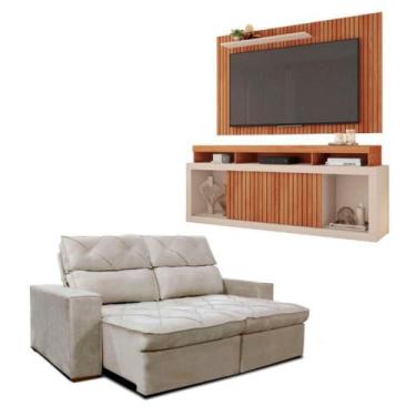Imagem de Kit Sofá Cheer Solar 3 Lugares Com Rack Painel New Oscar Freijo/off Wh