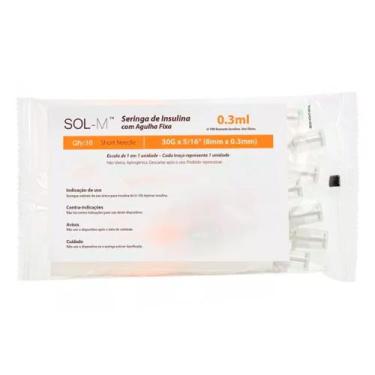 Imagem de Seringa de Insulina com Agulha Fixa 30UI Sol-M 0,3ml 30G 8 x 0,3mm com