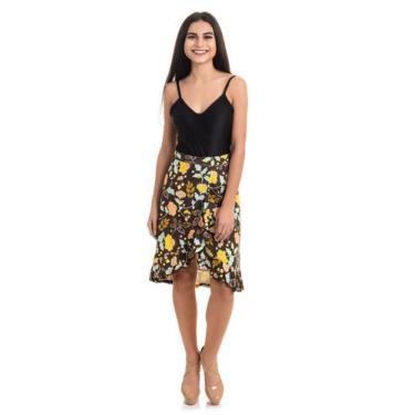Imagem de Saia Midi em Malha estampada com Babados - Serena, G, Marrom