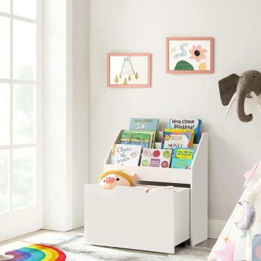 Imagem de Organizador de Livros com Baú Infantil Piper MDF 62,5cm Branco