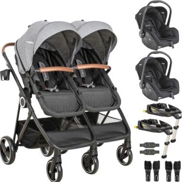 Imagem de Carrinho Gemeos Kiddo 2 Bebe Conforto 2 Base ISOFIX Cosmos Grafite