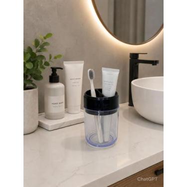 Imagem de Porta Escova e Creme Dental Acrílico Banheiro Transparente Preto - Zan