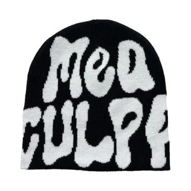 Imagem de Gorro De Inverno Unissex Tricotado Em Cor Sólida Com Letra, Quente E C
