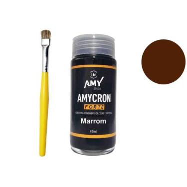 Imagem de tinta para couro marrom +pincel de pintura amy - amycrom