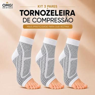 Imagem de Kit 3 Pares Meias Ortopédicas Tornozeleira 2030mmHg Sem Dedos Esportiv
