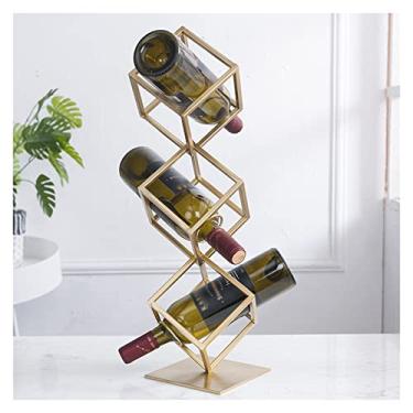 Imagem de Suporte de garrafa de vinho para mesa, suporte de vinho de metal, decoração de sala de estar, armário de vinho, decoração de quarto, bar, empilhável (cor: B)