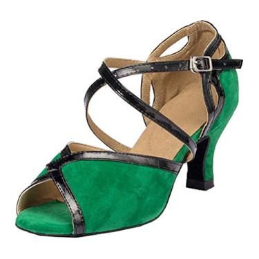 Imagem de Vestido feminino Peep Toe Ballroom Strap Latin Tango Cha-Cha Salsa Party Bride Dress Custom Heel Height, Verde, 7.5