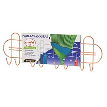 Imagem de Porta Vassouras e Rodos Suporte Dourado Organizador Lavanderia