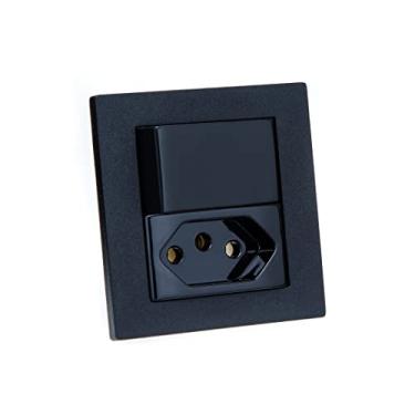 Imagem de Espelho Duplo Reto 1 Tomada 10A 1 Interruptor COR:PRETO