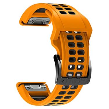 Imagem de Pulseira de silicone para relógio Fenix 7X, Fenix 6X, Fenix 5X, 26 mm com fecho de metal de liberação rápida para Garmin Fenix 3, Descent Mk1, Quatix 3, Tactix Bravo (laranja-preto)