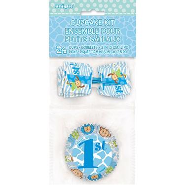 Imagem de Kit de cupcake de primeiro aniversário Safari azul para 24 pessoas