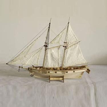 Imagem de Kit de barco de veleiro de madeira, modelo DIY 1: 100 decoração de barco de montagem proporcional para coleção de exposições de ensino modelo de navio hobby especialista em montagem,Brown