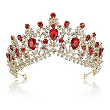 Imagem de NODG Coroas de cristal vermelho para mulheres, tiaras de coroa vintage, princesa, rainha, acessórios de cabelo para meninas, adultos, presentes para aniversário, casamento, baile, concurso de festa de