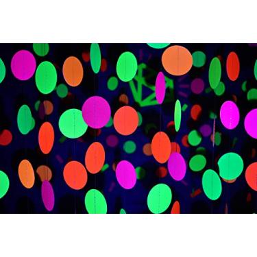 Imagem de Decorações para pendurar bolinhas de papel neon da Midnight Glo de 2,4 m para decorações de festa de aniversário de casamento, luz negra reativa UV (pacote com 6)