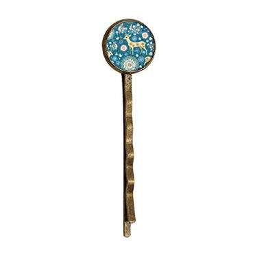 Imagem de Cervo Decoração Flor Azul Animal Retro Metal Hair Bobby Pin Headwear