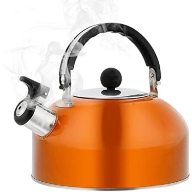 Imagem de REJOON Chaleira de aço inoxidável com apito - chaleiras de chá de fogão para fogão de halogênio fogão a lenha | Chaleira de apito alto para água de chá café (cor: porange)