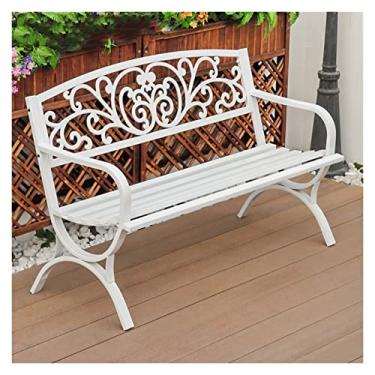 Imagem de KIZQYN Banco de jardim banco ao ar livre banco de lazer de jardim banco externo de aço de alta resistência com móveis de lazer entalhados oco requintado para pátio, varanda, bancos externos de varanda (cor: ouro)