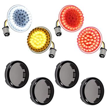 Imagem de Amazicha Sinais de LED Bullet para setas, 1157 indicador de seta dianteira, 1157 luzes traseiras de seta, 4 capas de lentes fumê compatíveis com Harley Dyna, Sportster, Touring Street Glide, Electra Glide