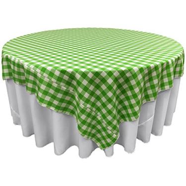 Imagem de LA Linen Toalha de mesa quadrada quadriculada de poliéster, 228 cm x 238 cm, lima/branco