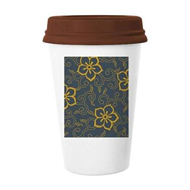 Imagem de Caneca de cerâmica chinesa estilo japonês com folhas asiáticas e flores de vidro para beber café