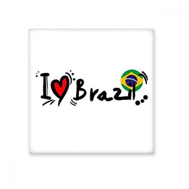 Imagem de I Love Brazil Bandeira da Palavra Amor Ilustração Coração Azulejo de Cerâmica Brilhante Decalque Pedra Adorna de Tijolos Vitrificados