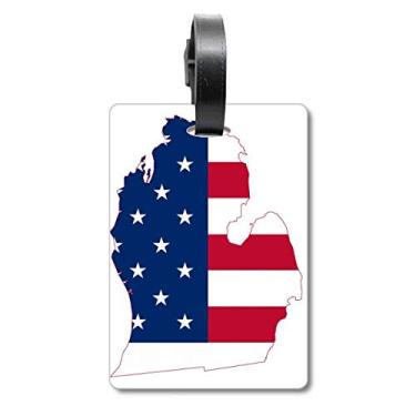Imagem de Michigan America Mapa dos EUA Estrelas Tripes Bandeira Bolsa de Mala Etiqueta Cartão de Bagagem Etiqueta de Scutcheon