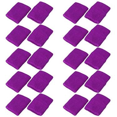 Imagem de Mallofusa Pacote com 10 Pulseiras de Basquete Esportivas Coloridas Absorventes de Futebol Festa ao Ar Livre, Roxa, Standard