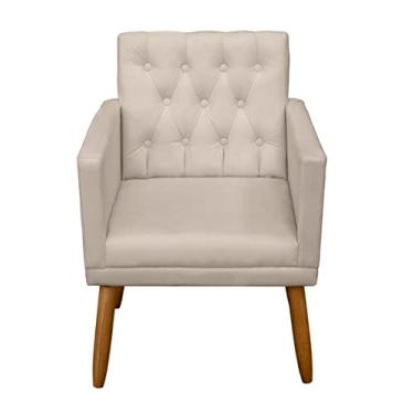 Imagem de Poltrona Decortaiva para Sala de Estar Moderna em Destaque Estofada Poltronas para Sala de Leitura manicure em Tecido Cadeira Indivídual resistente e Pernas de Madeira (1, Bege)