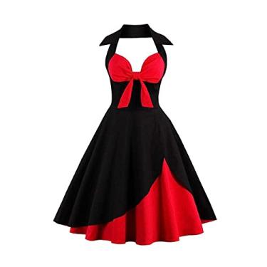 Imagem de UIFLQXX Vestido feminino grande rodado floral sping retrô vestido de coquetel longo sem mangas vestido maxi vestido de noite, Vermelho, 4G
